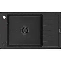 Mexen Elias Granitspüle mit einem Becken und einer Abtropffläche 795 x 480 mm, Schwarz/Silbermetallic, Siphon Schwarz - 65117910