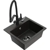 Mexen Milo 1-Becken-Granitspüle mit Mischbatterie Duo, Schwarz/Gold metallisch - 6505-75-671701-70-B