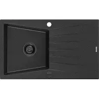 Mexen Cesar Granitspüle mit einem Becken und einer Abtropffläche 775 x 470 mm, Schwarz/Silbermetallic, Siphon Schwarz - 65147710