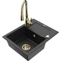 Mexen Enzo 1 Becken-Granitspüle mit Abtropffläche und Mischbatterie Savita, Schwarz/Silbermetallic - 6506-73-672601-50