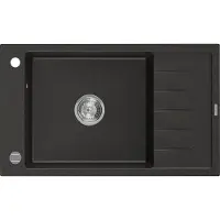Mexen Elias 1-Becken-Granitspüle mit kurzer Abtropffläche 795 x 480 mm, Schwarz/Gold Metallisch - 6511791005-75