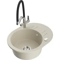 Mexen Kevin 1-Becken-Granitspüle mit Mischbatterie Duo, Beige - 6517-69-671701-07