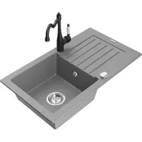 Mexen Pablo 1 Becken-Granitspüle mit Abtropffläche und Mischbatterie Carla, Grau - 6510-71-670700-70