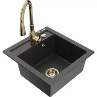 Mexen Vito 1-Becken-Granit-Spüle mit Mischbatterie Savita, Schwarz gesprenkelt - 6503-76-672601-50