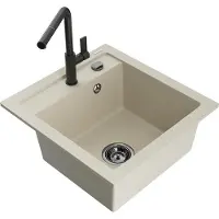 Mexen Vito 1-Becken-Granit-Spüle mit Mischbatterie Flora, Beige - 6503-69-670401-70-B
