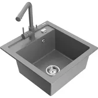 Mexen Vito 1-Becken-Granit-Spüle mit Mischbatterie Duero, Grau - 6503-71-671600-71