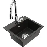 Mexen Milo 1-Becken-Granit-Spüle mit Mischbatterie Savita, Schwarz/Gold metallisch- 6505-75-672601-00