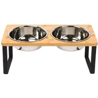 Ceruzo Doppel-Futternapf - Kleine Hunde - Edelstahl - Bambus-Metall Standard -33x15x12,5 cm