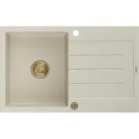 Mexen Bruno Granitspüle mit einem Becken und einer Abtropffläche 795 x 495 mm, Beige, Siphon Gold - 6513791010-69-G