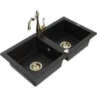 Mexen Mario 2-Becken-Granitspüle mit Mischbatterie Carla, Schwarz - 6504-77-670700-50