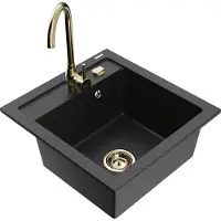 Mexen Vito 1-Becken-Granit-Spüle mit Mischbatterie Telma, Schwarz/Silbermetallic - 6503-73-670200-50