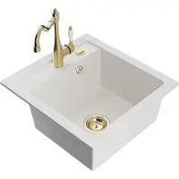 Mexen Vito 1-Becken-Granit-Spüle mit Mischbatterie Carla, Weiß - 6503-20-670700-50