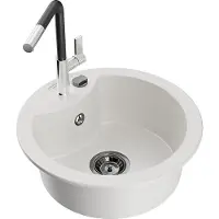 Mexen Diego 1-Becken-Granitspüle mit Mischbatterie Flora, Weiß - 6512-20-670401-07-B