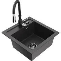 Mexen Vito 1-Becken-Granit-Spüle mit Mischbatterie Savita, Schwarz gesprenkelt - 6503-76-672601-70-B