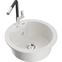 Mexen Diego 1-Becken-Granitspüle mit Mischbatterie Flora, Weiß - 6512-20-670401-07