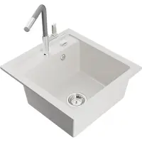 Mexen Vito 1-Becken-Granit-Spüle mit Mischbatterie Flora, Weiß - 6503-20-670401-06