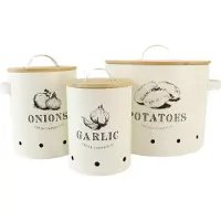 OTIX Vorratsbehälter mit Deckel Beige Set von 3 Knoblauchtopf Zwiebeltopf Kartoffelbox aus Metall