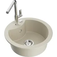 Mexen Diego 1-Becken-Granitspüle mit Mischbatterie Flora, Beige - 6512-69-670401-00
