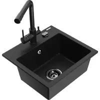 Mexen Milo 1-Becken-Granit-Spüle mit Mischbatterie Duero, Schwarz - 6505-77-671600-70-B