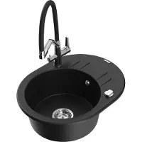 Mexen Kevin 1-Becken-Granitspüle mit Mischbatterie Duo, Schwarz - 6517-77-671701-07
