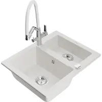 Mexen Carlos 1,5-Becken-Granitspüle mit Mischbatterie Duo, Weiß - 6518-20-671701-02