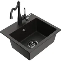 Mexen Milo 1-Becken-Granit-Spüle mit Mischbatterie Carla, Schwarz/Gold metallisch - 6505-75-670700-70-B
