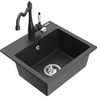 Mexen Milo 1-Becken-Granit-Spüle mit Mischbatterie Carla, Schwarz gesprenkelt - 6505-76-670700-76
