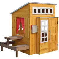 Kidkraft Modernes Outdoor Spielhaus für Kinder aus Holz - Gartenspielhaus mit Kinderküche, Grill und Picknicktisch - Holzspielhaus 158 cm