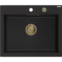 Mexen Elix Granitspüle 1-Becken 600 x 500 mm, schwarz, goldener Siphon - 6525601005-77-G