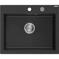 Mexen Elix Granitspüle 1-becken 600 x 500 mm, Schwarz/Silber Metallic, Siphon Chrom - 6525601005-73