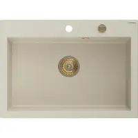 Mexen Elix Granitspüle, 1-Kammer, 700 x 500 mm, beige, Siphon gold - 6526701005-69-G