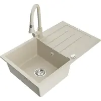Mexen Bruno 1 Becken-Granitspüle mit Abtropffläche und Mischbatterie Elia, Beige - 6513-69-670101-69