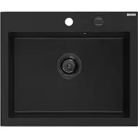 Mexen Elix Granitspüle 1-becken 600 x 500 mm, schwarz, schwarzer Siphon - 6525601005-77-B