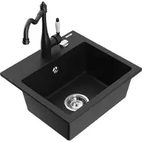 Mexen Milo 1-Becken-Granit-Spüle mit Mischbatterie Carla, Schwarz - 6505-77-670700-70