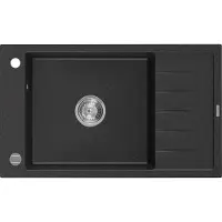 Mexen Elias 1-Becken-Granitspüle mit kurzer Abtropffläche 795 x 480 mm, Schwarz/Silbermetallic - 6511791005-73