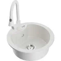 Mexen Diego 1-Becken-Granit-Spüle mit Mischbatterie Elia, Weiß - 6512-20-670101-20