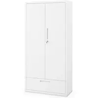 DELUKE Jan Nowak Metallschrank mit Einzel-Schublade MEGAN 195x90x40cm Weiß Büroschrank Aktenschrank Stahlschrank Fachbodenschrank Werkstattschrank