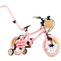 Sun baby LOOFI Kinderfahrrad 14 Zoll, leichtes Aluminium Fahrrad 6,6 kg für Kinder ab 3 Jahre, mit Stützrädern, Korb, Klingel, Mädchen