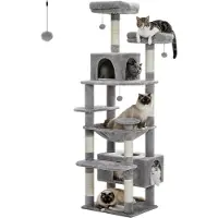 OEM Großer Katzenbaum-Turm, geräumige Hängematte, mit Sisal überzogene Kratzpfosten , AMT0204GY, 136 cm