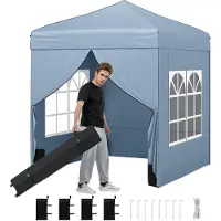 Costway Pop Up Pavillon 2x2m, Gartenpavillon mit abnehmbaren Seitenwänden, Metallrahmen, Fenstern, 4 Sandsäcken & Rolltasche, Faltpavillon Grau