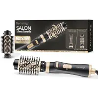 Saint Algue Rotierende Haartrocknerbürste – – Demeliss Salon Blow Brush – 1000 W – 2 Bürstenköpfe – 3 Temperaturstufen – Schwarz/Gold