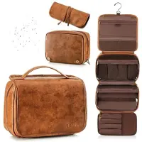 INF 3-in-1 Reise-Kulturbeutel – Tragbarer PU-Leder-Organizer mit Hängehaken & Mehreren Fächern Brown