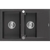 Mexen Gaspar 1,5-Becken-Granitspüle mit kurzer Abtropffläche 737 x 475 mm, Schwarz gesprenkelt - 6507731505-76