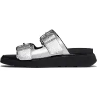 FitFlop für Damen. A2T-011 Gen-FF Schnallen-Sandalen aus silbernem Leder (36), 1 bis 3 cm, Keine, Lässig