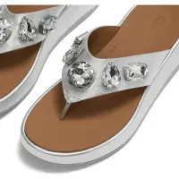 Original Brands FitFlop F-Mode Ultra-Jewel Leather Toe-Post Sandals SILBER 41