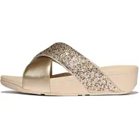 Original Brands FitFlop Lulu Crystal-Mix Metallic Cross Slides GOLD 41