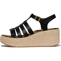 Original Brands FitFlop Platfforms Espadr. Leather Fisherman Wedge Sandals SCHWARZ 39