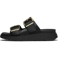 FitFlop Damen Gen-FF Schnallen-Zwei-Riemen-Leder-Pantoletten Black SS26-Schuhgröße 41