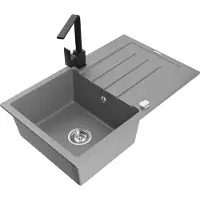 Mexen Bruno 1 Becken-Granitspüle mit Abtropffläche und Mischbatterie Rita, Grau - 6513-71-670300-70