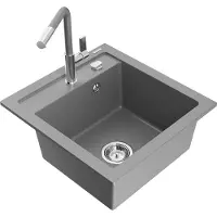 Mexen Vito 1-Becken-Granit-Spüle mit Mischbatterie Flora, Grau - 6503-71-670401-06
